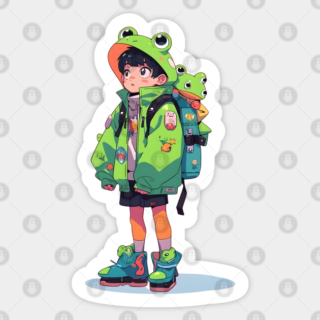 Kawaii Frog Anime School Boy Sticker by ribbitpng